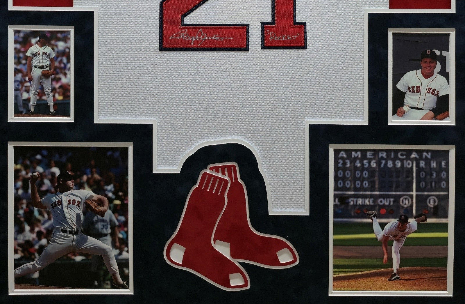 Autographed Roger Clemens Boston Red Sox Suede Framed Jersey