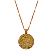 Silver Walking Liberty Half Dollar Gold Layered Coin Pendant With Diamond Chip