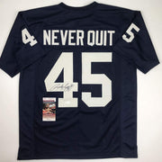Autographed Rudy Ruettiger Never Quit Notre Dame Blue College Football Jersey