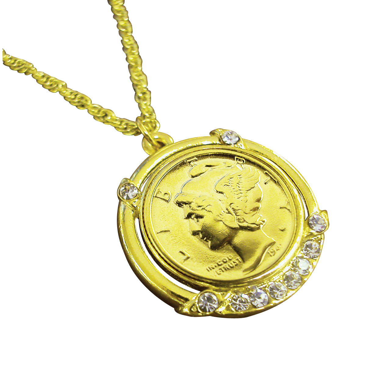 Gold-Layered Silver Mercury Dime Coin Pendant