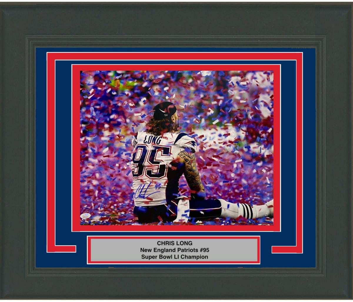 Autographed Chris Long New England Patriots Super Bowl LI 51 Champions 16x20 Framed Football Photo