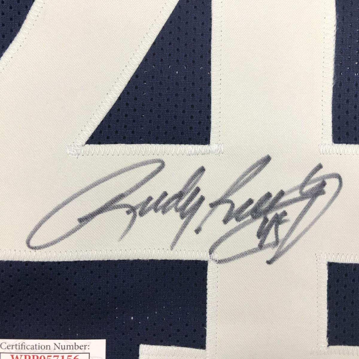 Autographed Rudy Ruettiger Never Quit Notre Dame Blue College Football Jersey