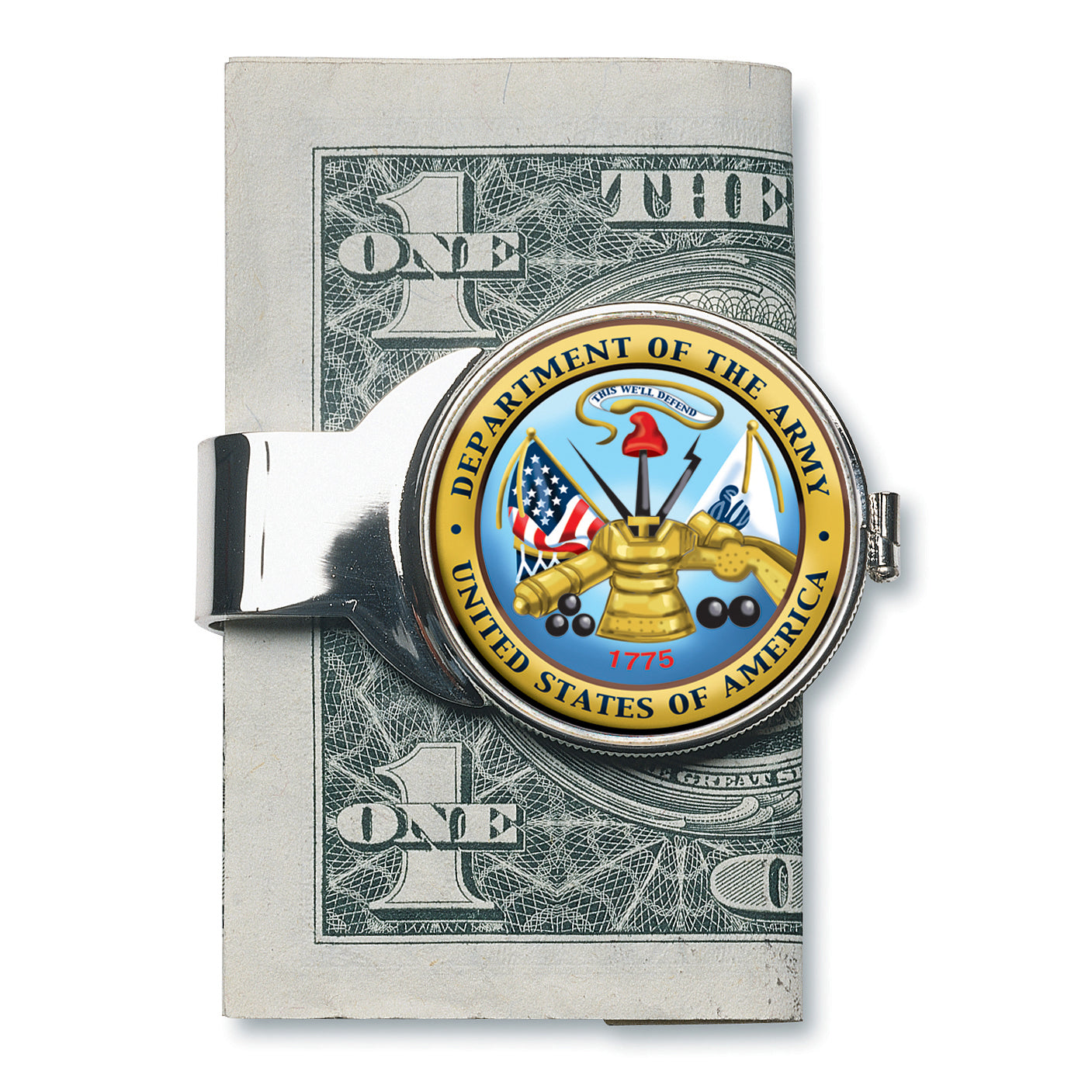 Silver-Toned Coin Money Clip W/Colorized Army JFK Half Dollar