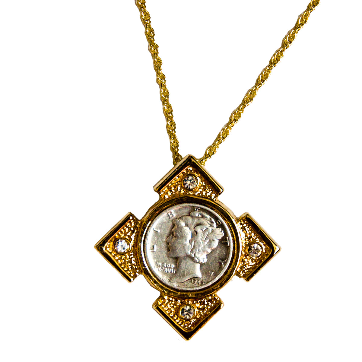 Mercury Dime Goldtone Art Deco Coin Pendant