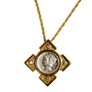 Mercury Dime Goldtone Art Deco Coin Pendant