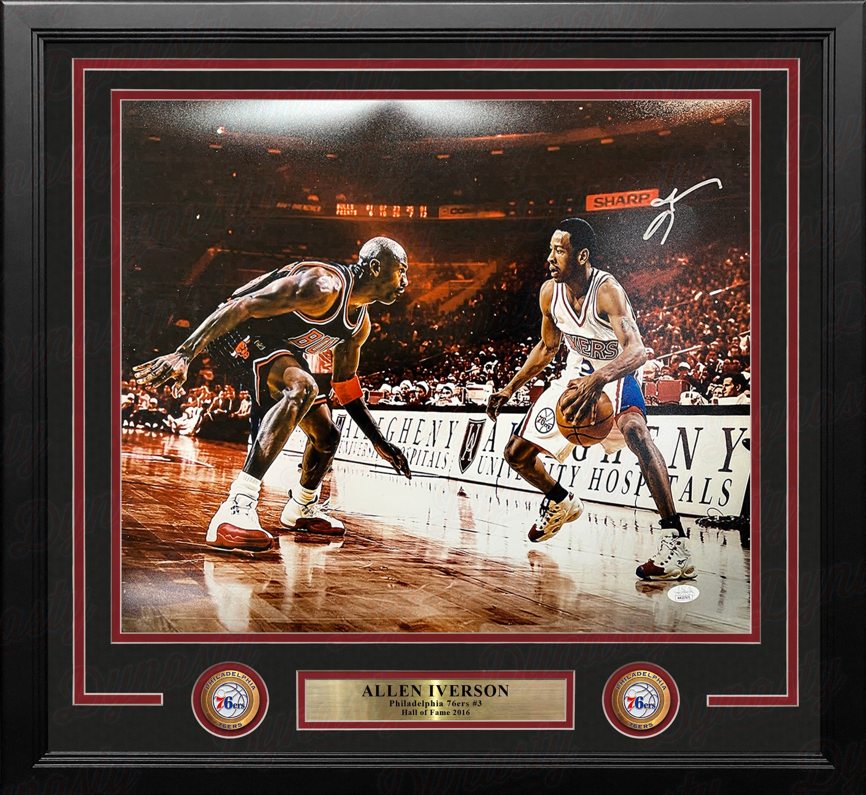 Autographed Allen Iverson v Michael Jordan Philadelphia 76ers Framed Photo