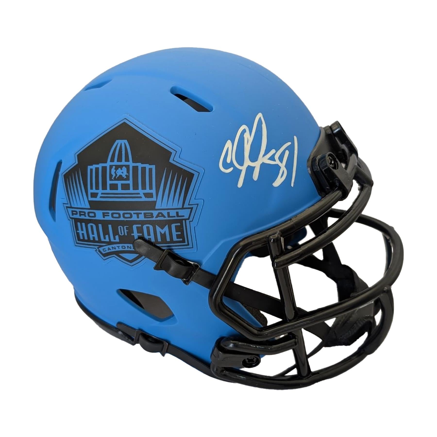 Autographed Calvin Johnson Hall Of Fame Rave Riddell Mini Helmet