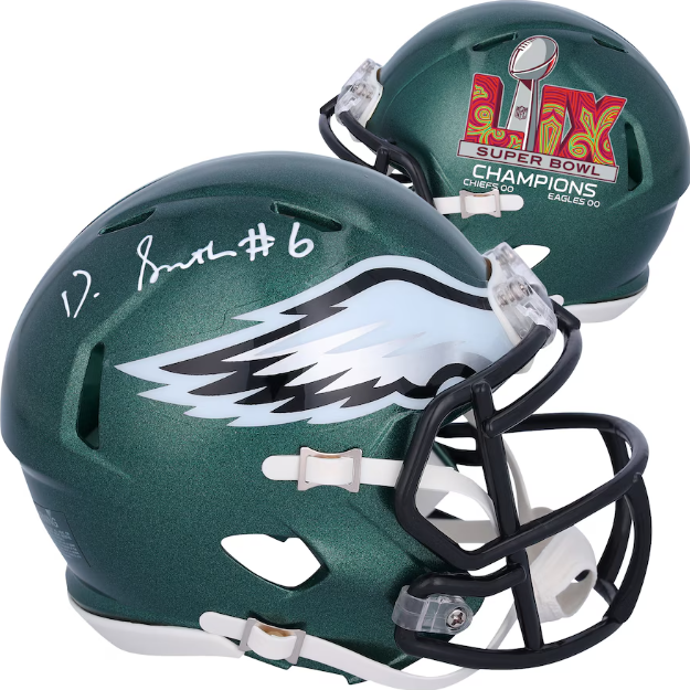 Autographed DeVonta Smith Philadelphia Eagles Super Bowl LIX Champions Football Mini Helmet