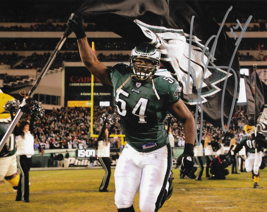 Autographed Jeremiah Trotter Sr. Flag Philadelphia Eagles 11" x 14" Football Photo