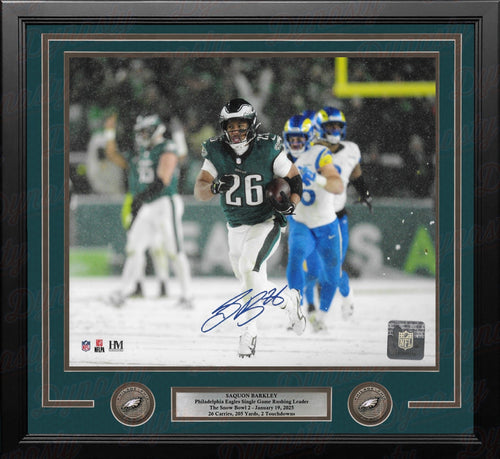 Autographed Saquon Barkley Snow Bowl Action Philadelphia Eagles 16" x 20" Framed Football Photo