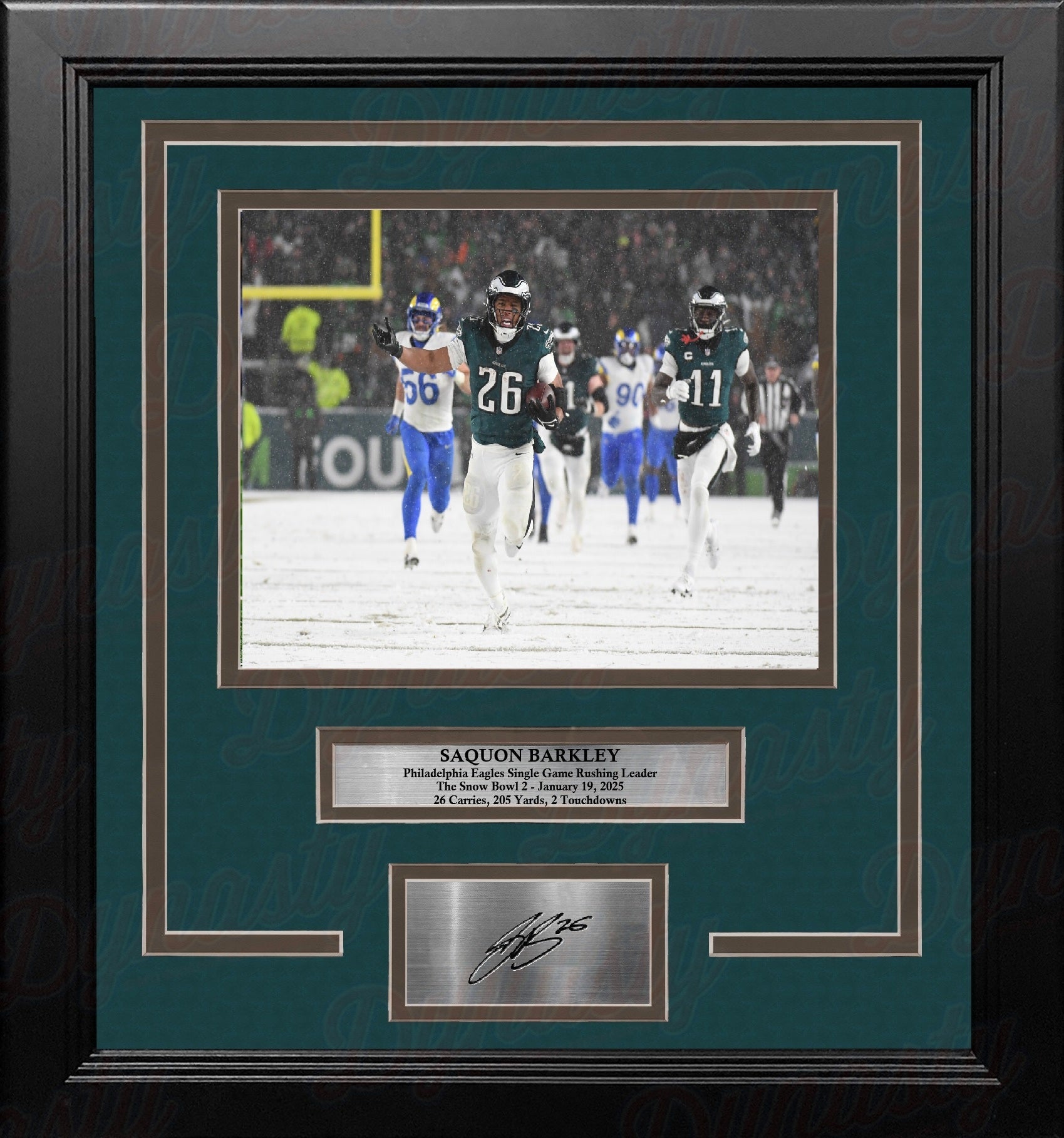 Engraved Autographed Saquon Barkley Snow Bowl Celebration Philadelphia Eagles 8x10 Framed Photo