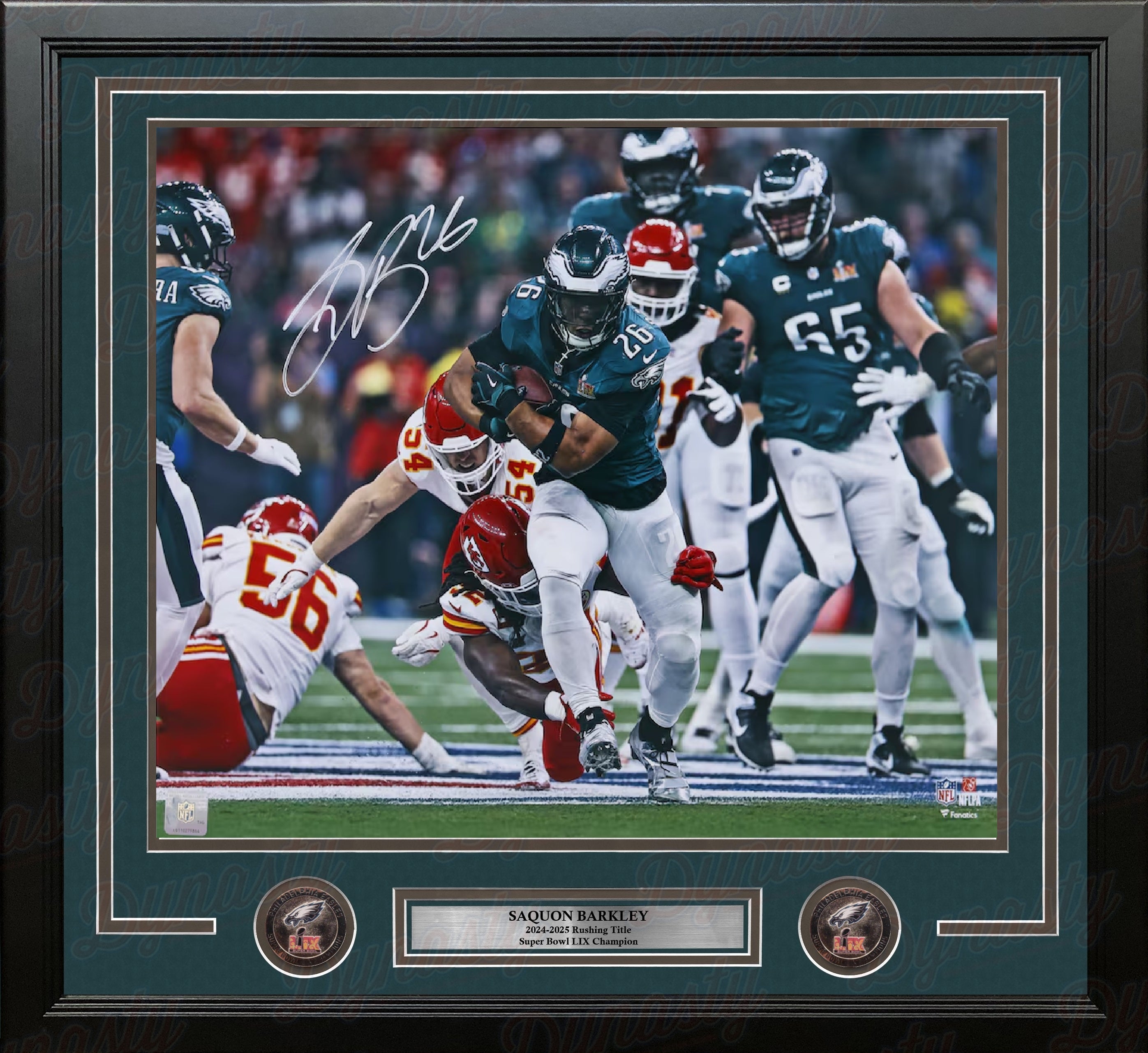 Autographed Saquon Barkley Super Bowl LIX Action Philadelphia Eagles 16" x 20" Framed Football Photo