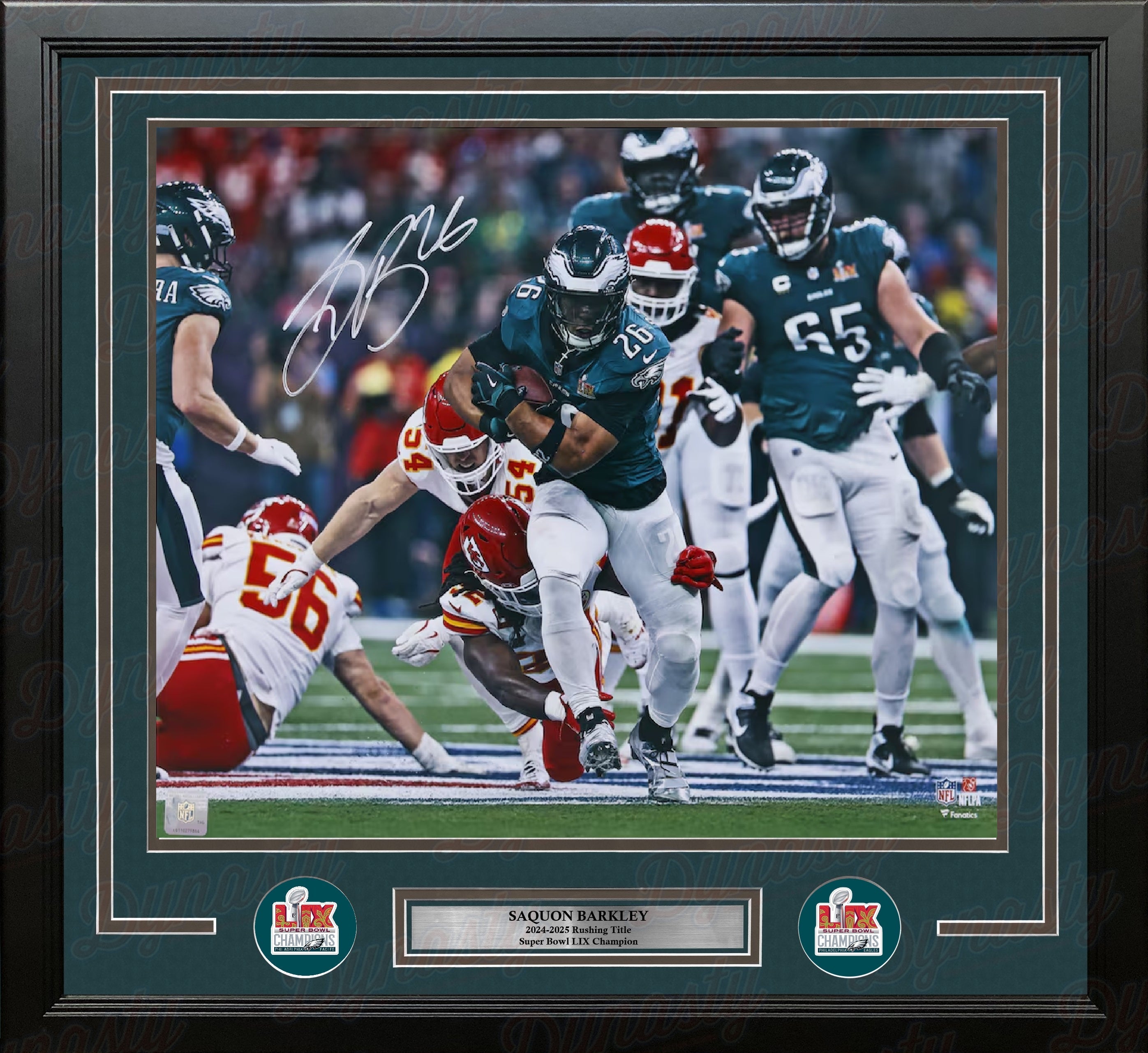 Autographed Saquon Barkley Super Bowl LIX Action Philadelphia Eagles 11" x 14" Framed Football Photo