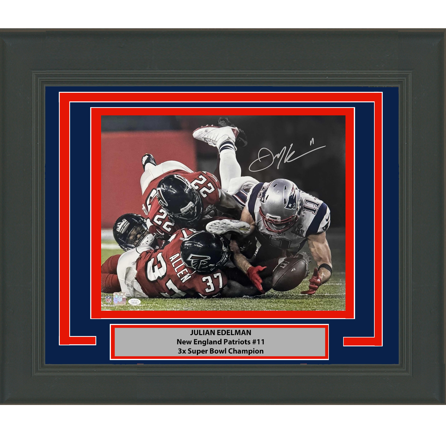 Autographed Julian Edelman New England Patriots 16x20 Framed Football Photo
