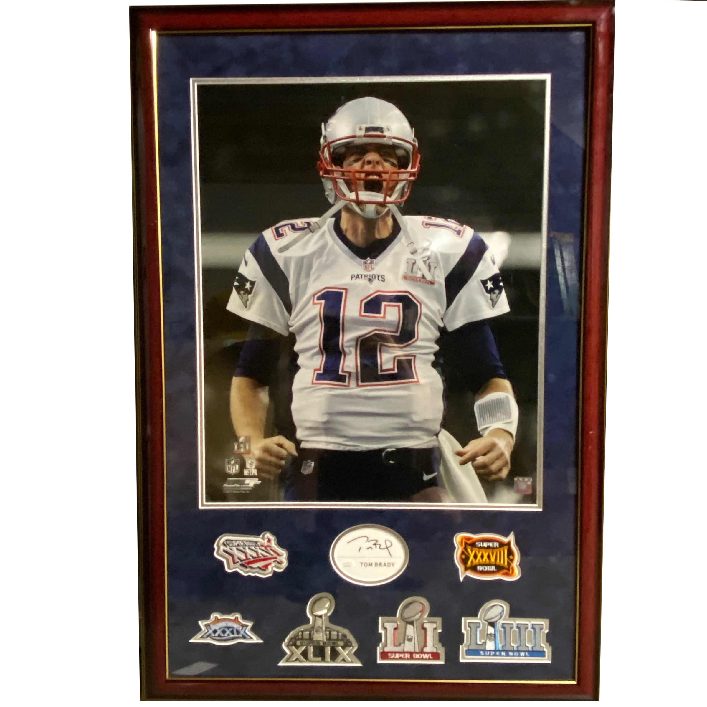 Autographed Tom Brady New England Patriots Signature Cut Index Card Framed Super Bowl Patches