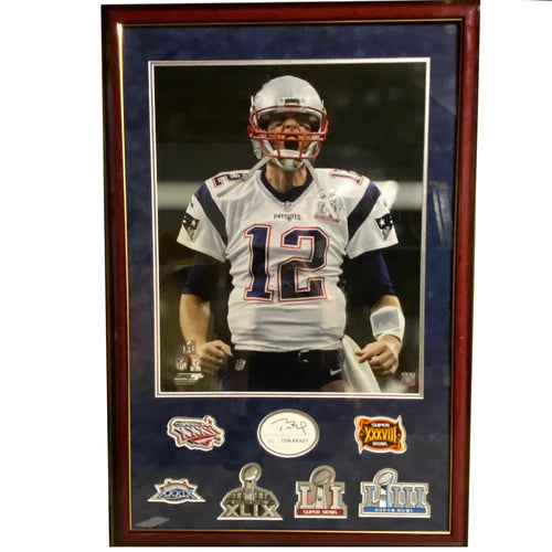 Autographed Tom Brady New England Patriots Signature Cut Index Card Framed Super Bowl Patches
