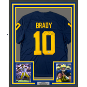 Autographed Tom Brady 35x39 Michigan Wolverines Blue Authentic Limited Football Framed Jersey