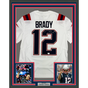 Autographed Tom Brady 35x39 New England Patriots White Authentic Nike Limited Framed Football Jersey