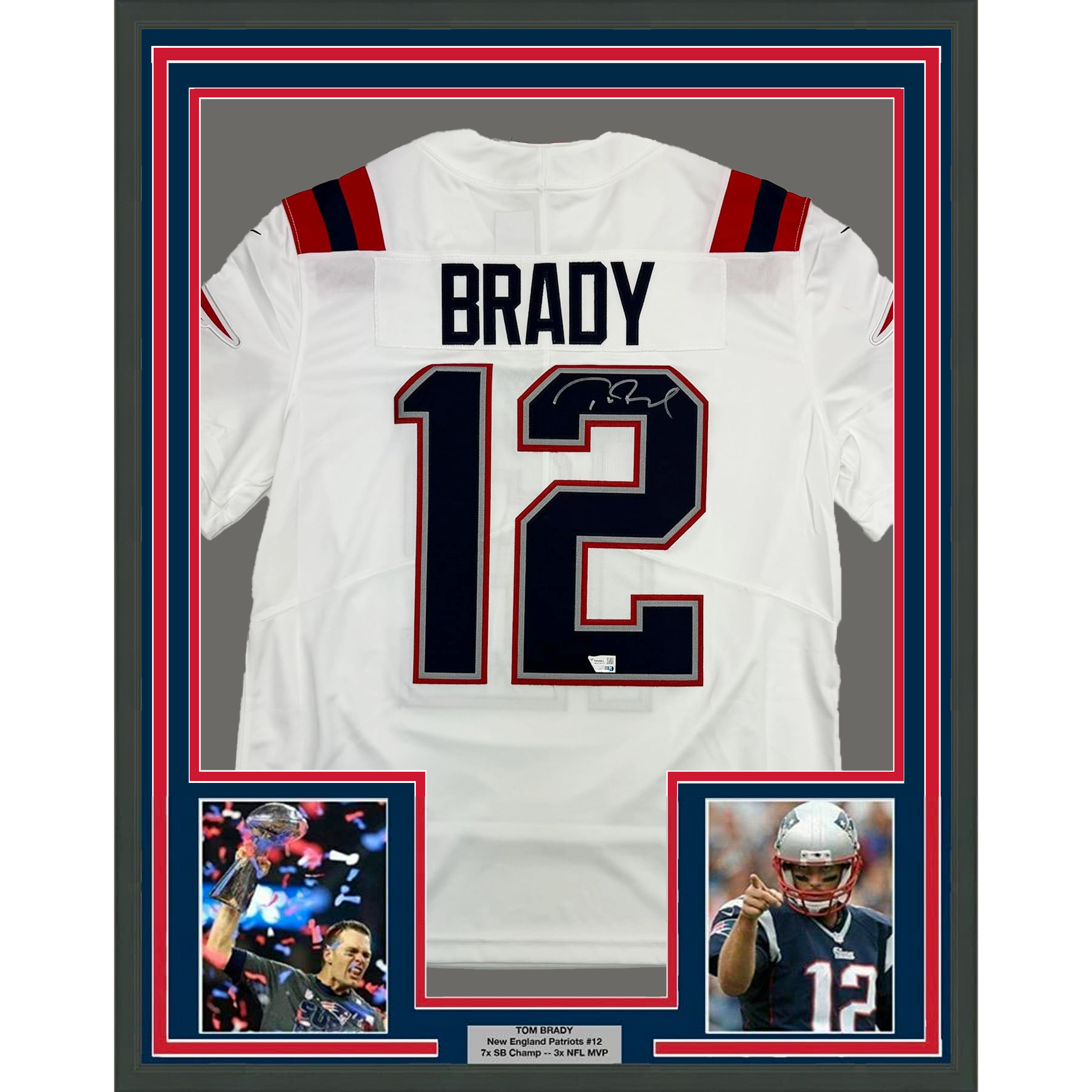Autographed Tom Brady 35x39 New England Patriots White Authentic Nike Limited Framed Football Jersey