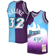 Autographed Karl Malone Utah Jazz Mitchell & Ness Split Basketball Jersey