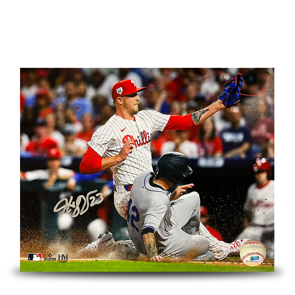 Autographed Jeff Hoffman Play at the Plate Philadelphia Phillies 11" x 14" Baseball Photo