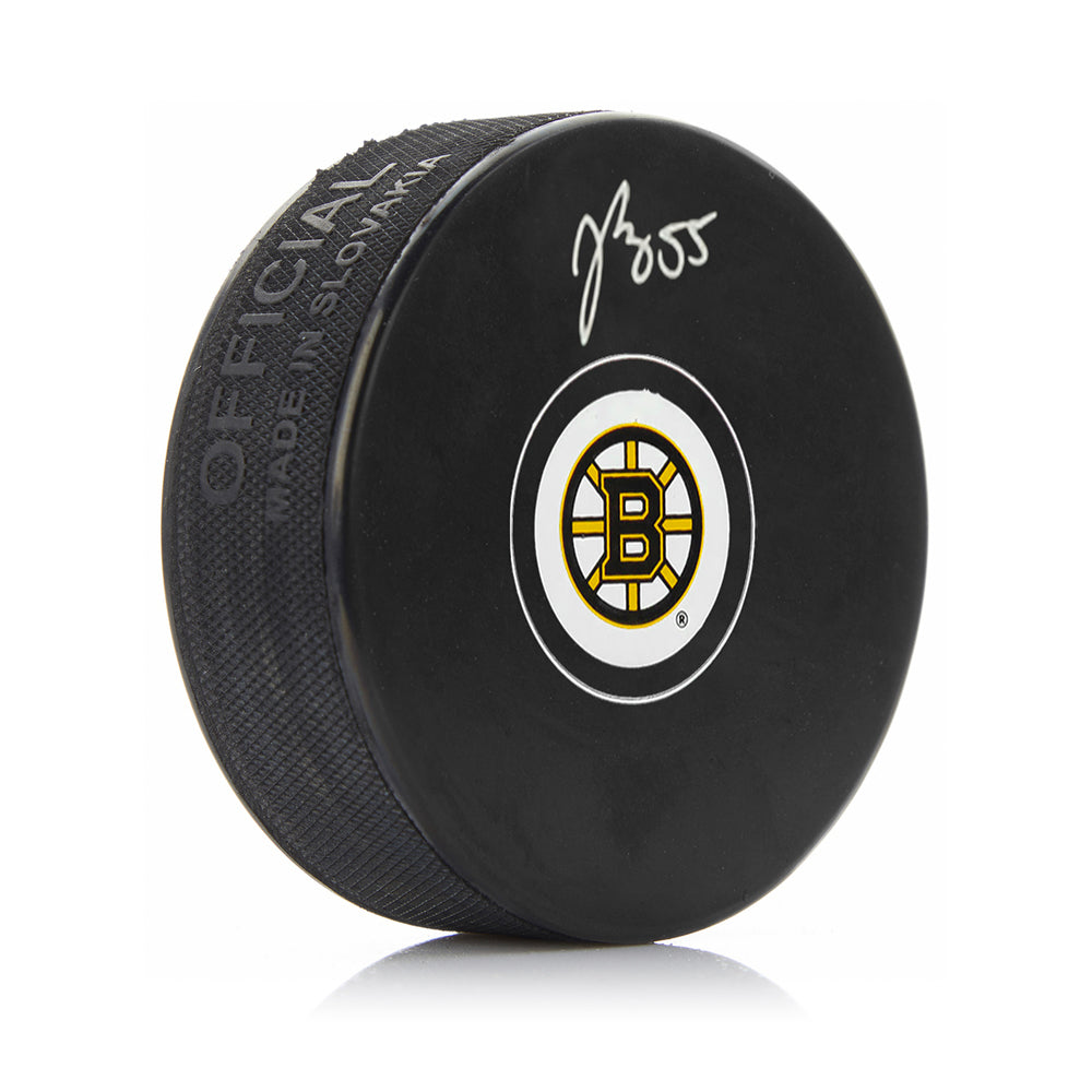 Autographed Justin Brazeau Boston Bruins Hockey Logo Puck