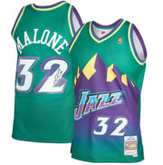 Karl Malone Utah Jazz Autographed Mitchell & Ness Green Basketball Jersey