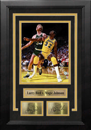 Engraved Autographed Larry Bird v. Magic Johnson 8" x 10" Framed Basketball Photo