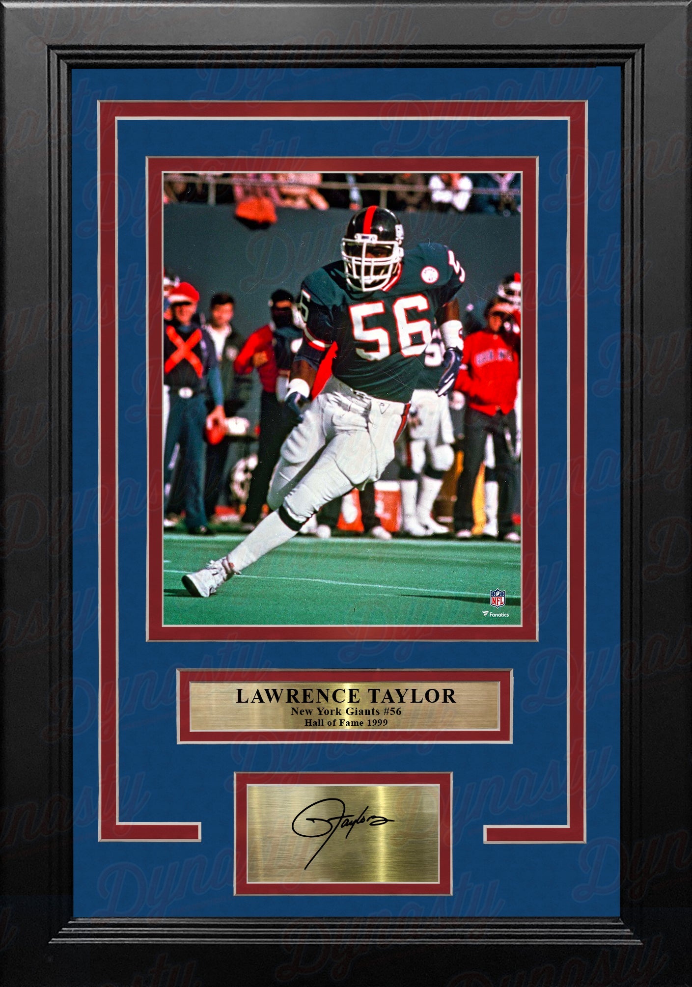 Lawrence Taylor in Action New York Giants 8x10 Framed Football Photo with Engraved Autograph