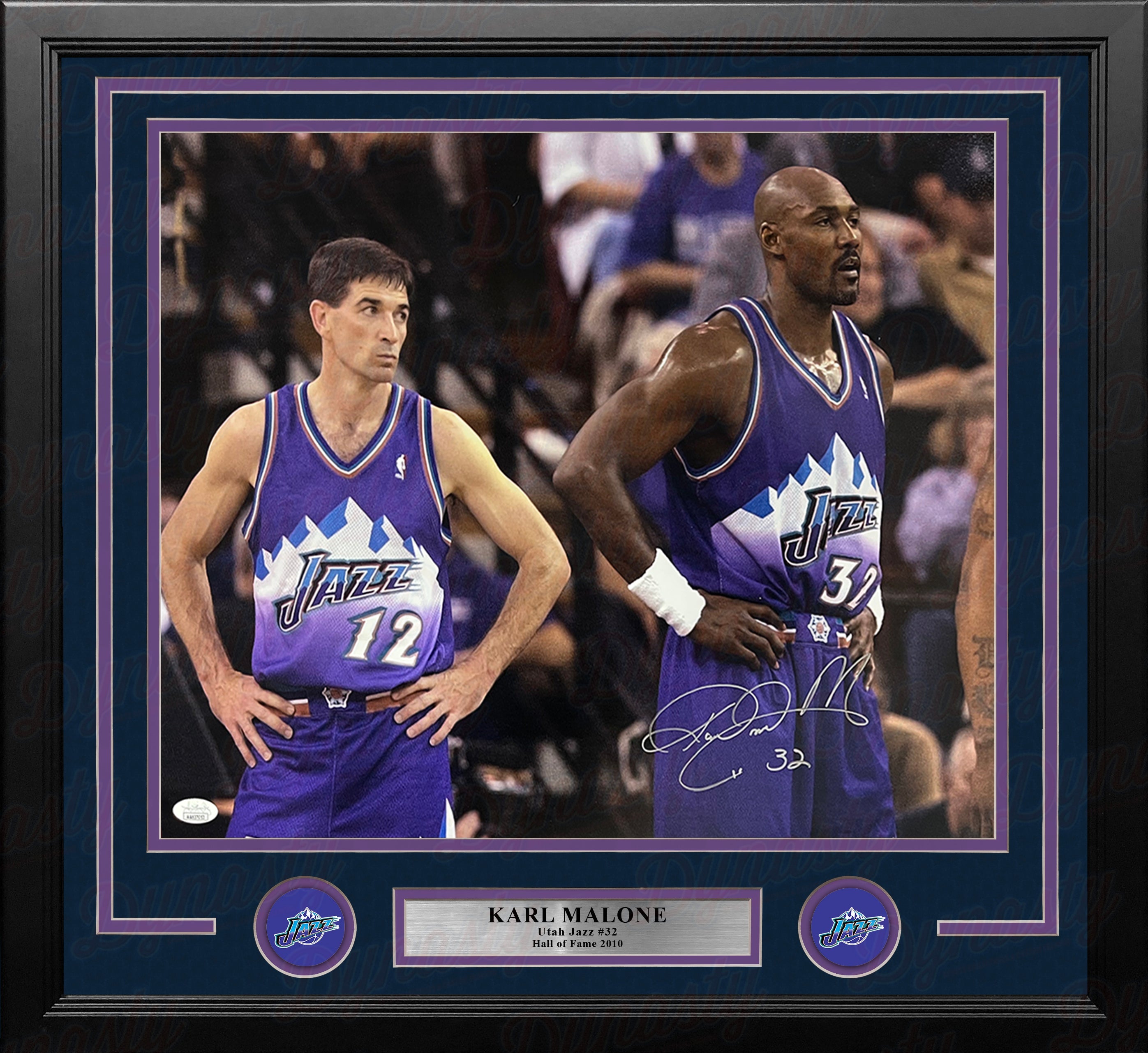Autographed Karl Malone with John Stockton Utah Jazz 16" x 20" Framed Basketball Photo