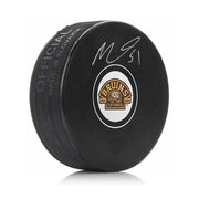 Autographed Matthew Poitras Boston Bruins 100th Anniversary Hockey Logo Puck