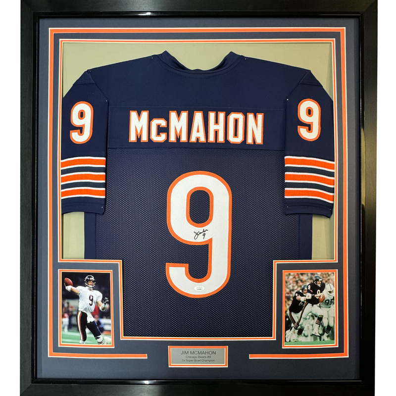 Autographed Jim McMahon 35x39 Chicago Blue Framed Football Jersey