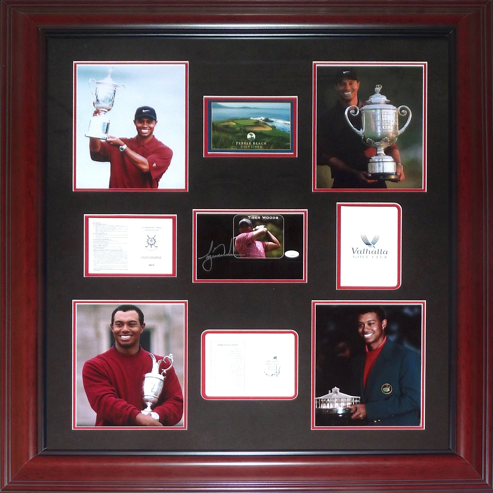 Autographed Tiger Woods Tiger Slam Scorecards Deluxe Framed Tribute Piece