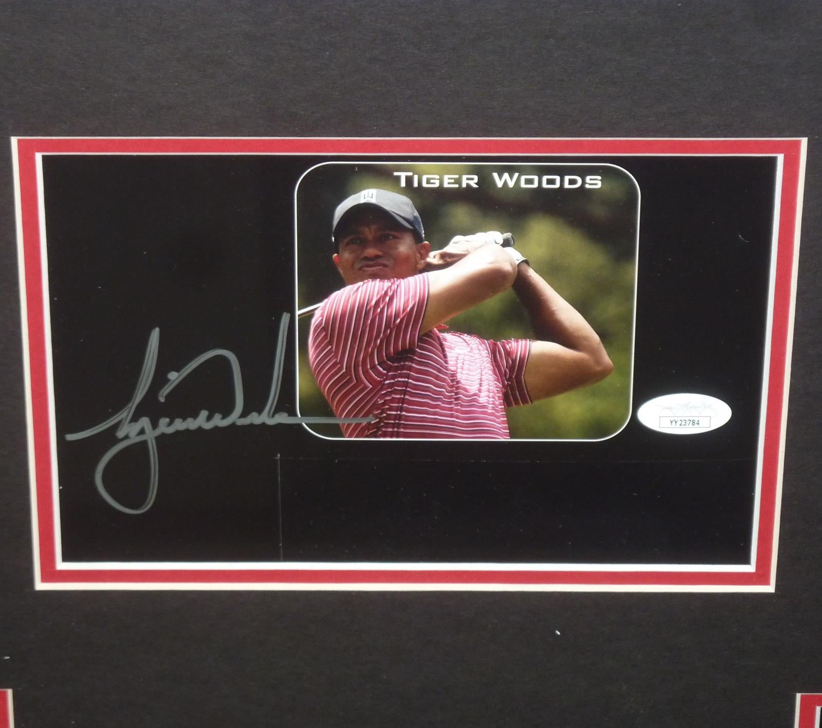 Autographed Tiger Woods Tiger Slam Scorecards Deluxe Framed Tribute Piece