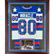 1980 U.S. Olympic Hockey Team Autographed (USA White #80) Deluxe Framed Jersey - Miracle On Ice - 19 Team Member Signatures - Beckett Witness
