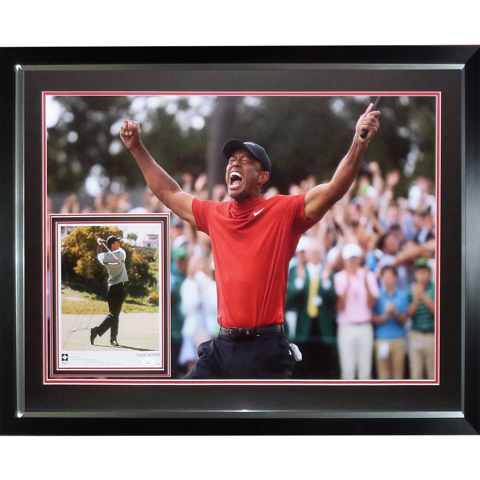 Autographed Tiger Woods Full-Size Masters Golf Poster Deluxe Framed with 8x10 Photo - JSA