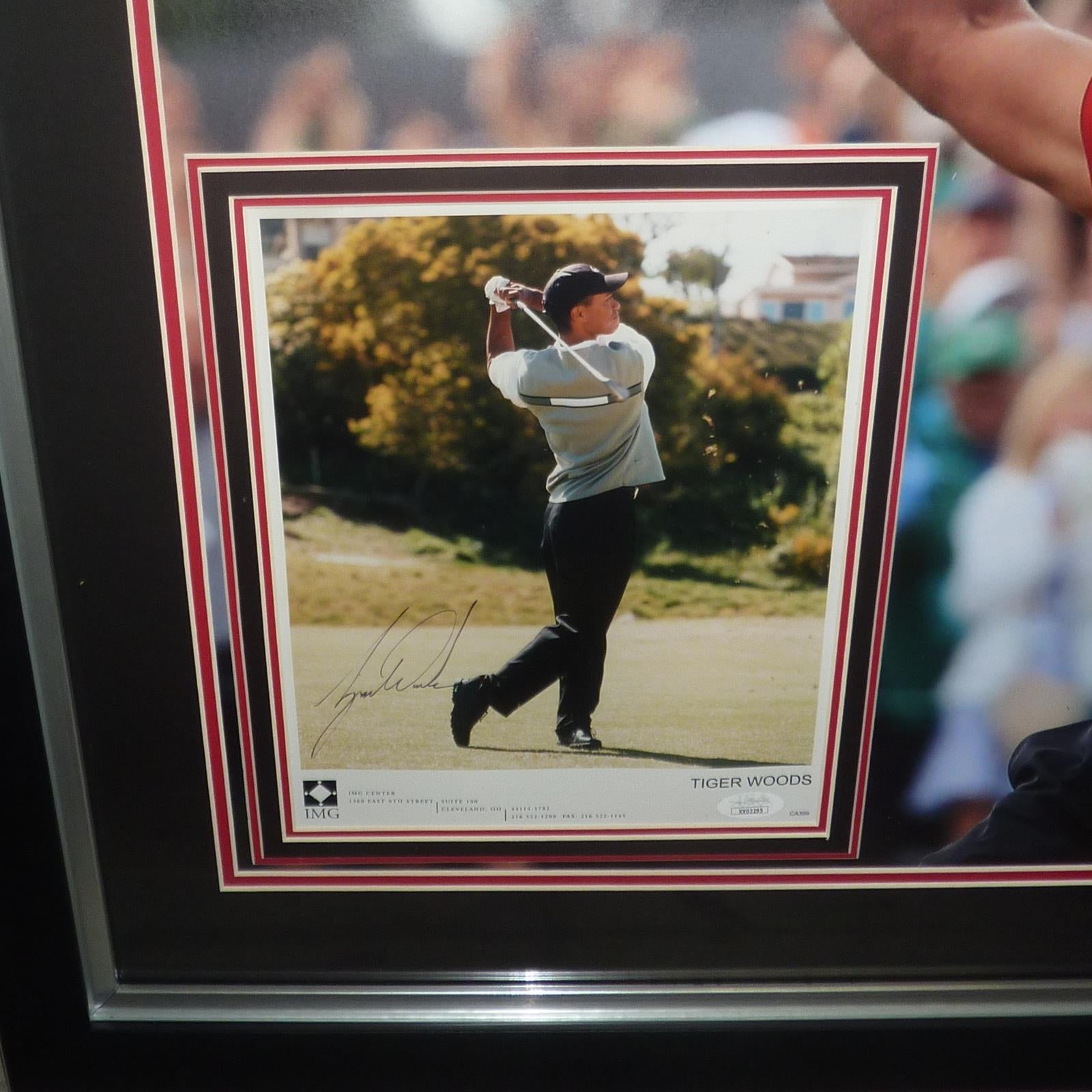 Autographed Tiger Woods Full-Size Masters Golf Poster Deluxe Framed with 8x10 Photo - JSA