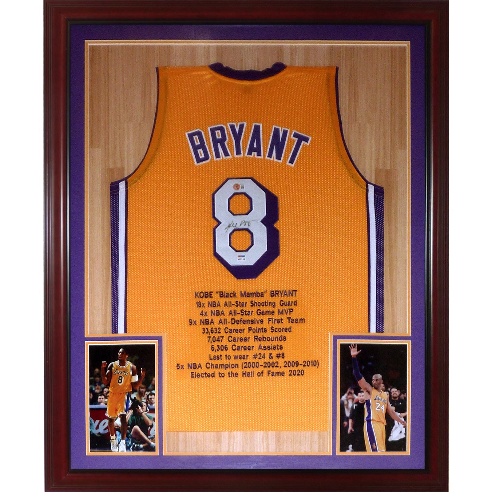 Autographed Kobe Bryant Los Angeles Yellow #8 Embroidered STAT Framed Jersey