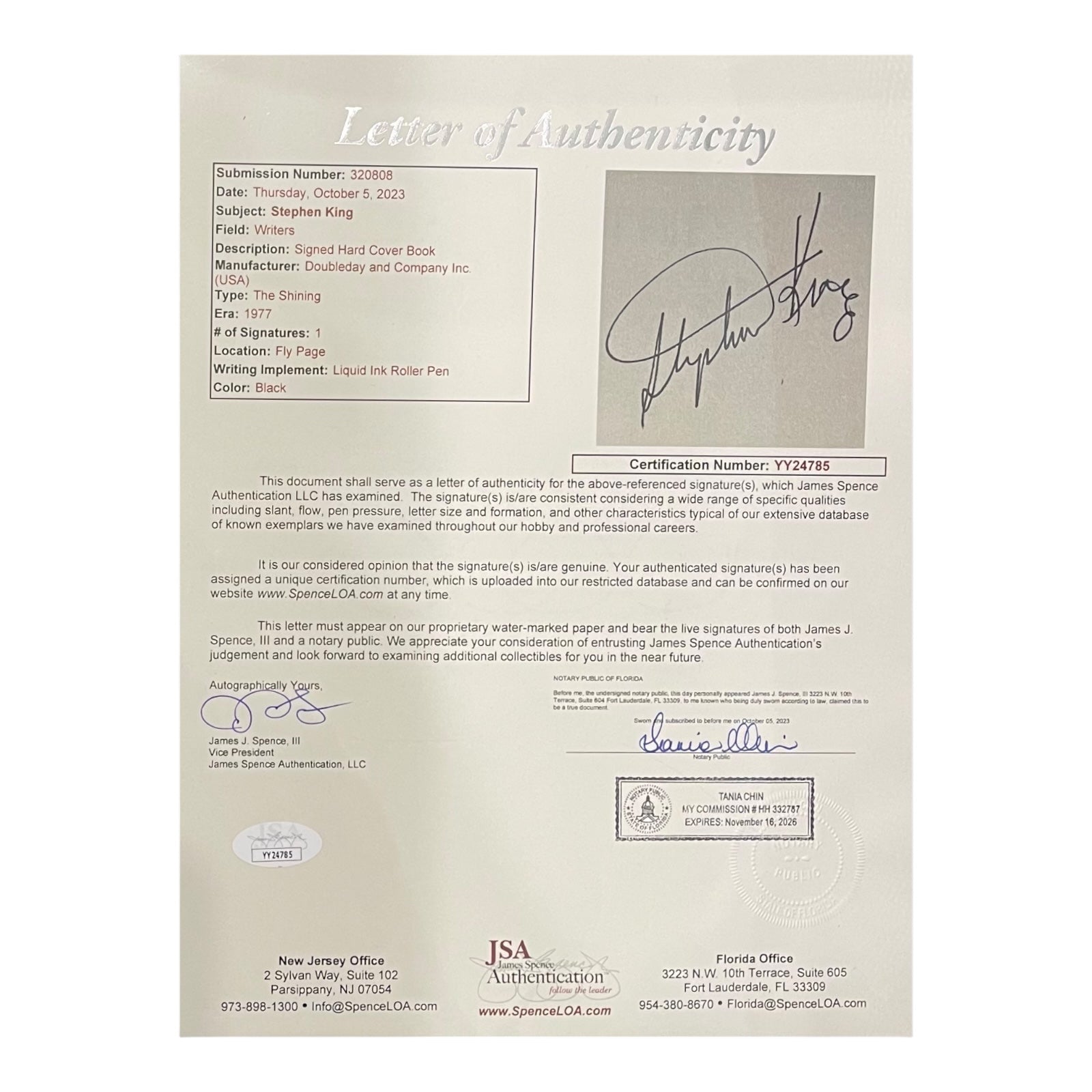 Autographed Stephen King Book "The Shining"