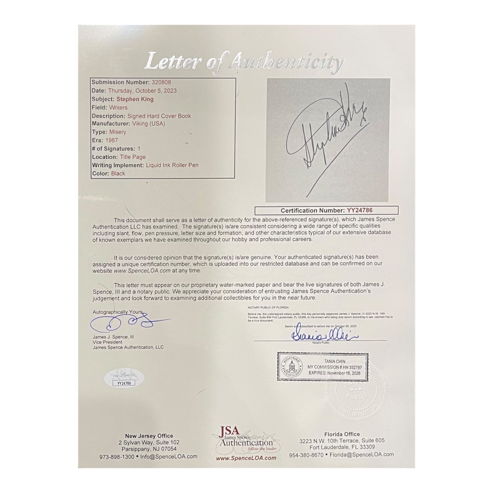 Autographed Stephen King Book "Misery"