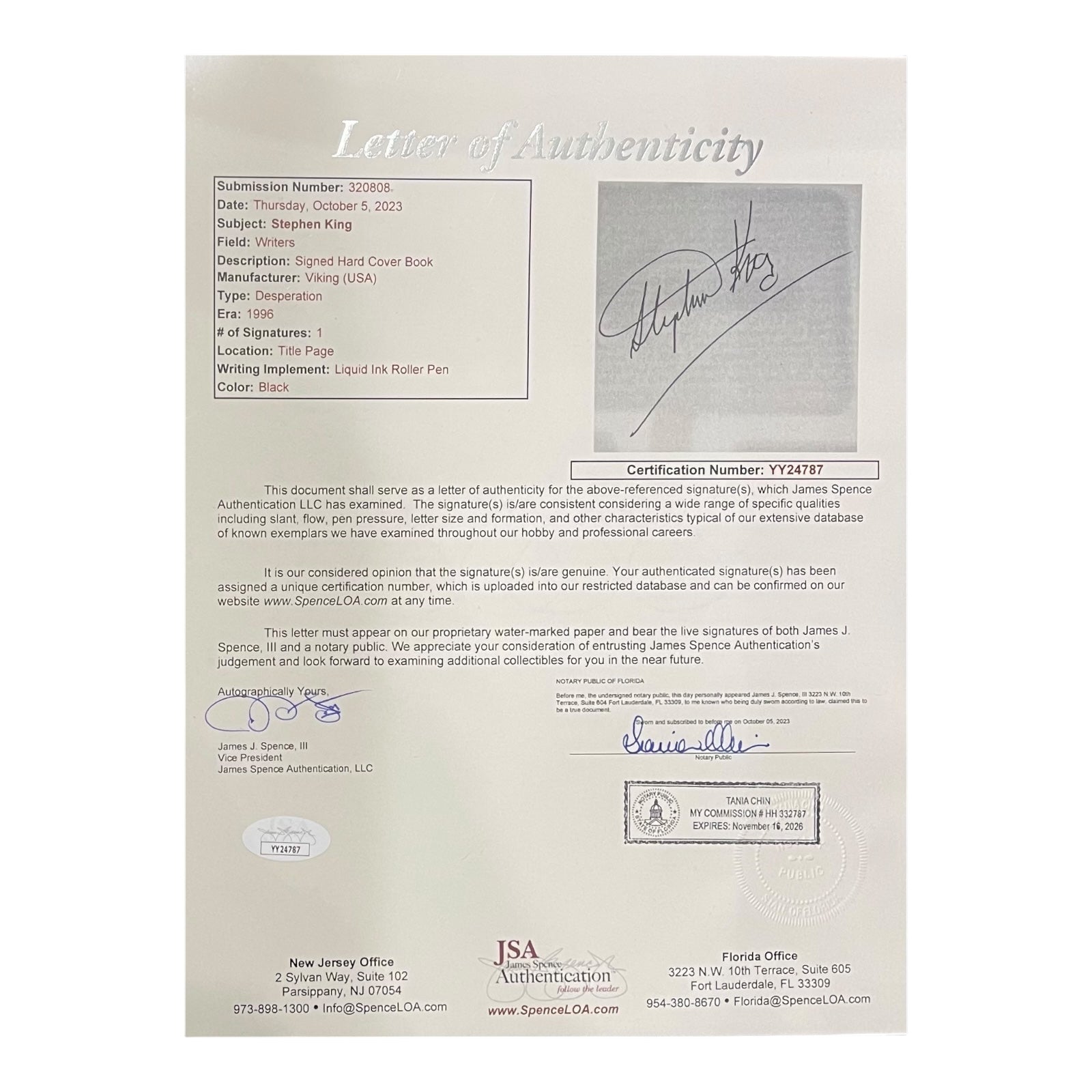 Autographed Stephen King Book "Desperation"