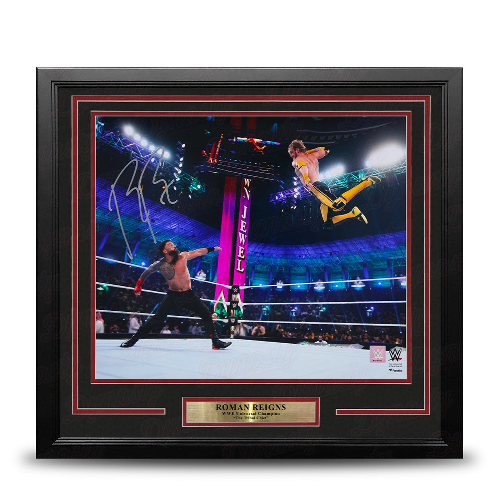 Autographed Roman Reigns 2022 Crown Jewel v. Logan Paul 16" x 20" Framed WWE Wrestling Photo