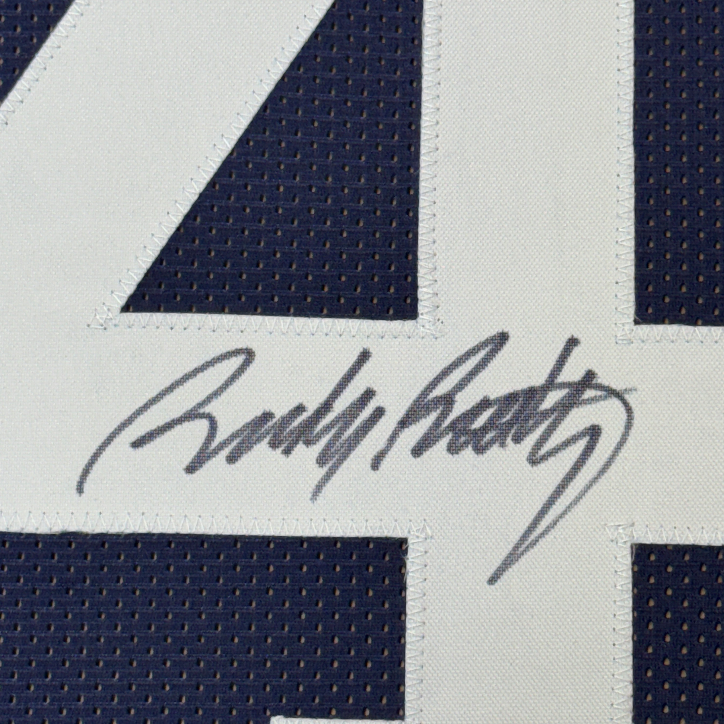 Autographed Rudy Ruettiger 35x39 Never Quit Notre Dame Framed Blue College Football Jersey