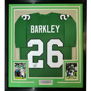 Autographed Saquon Barkley 35x39 Philadelphia Kelly Green Football Framed Jersey