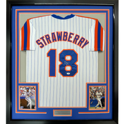 Framed Autographed Darryl Strawberry 35x39 New York Pinstripe Baseball Jersey PSA/DNA COA