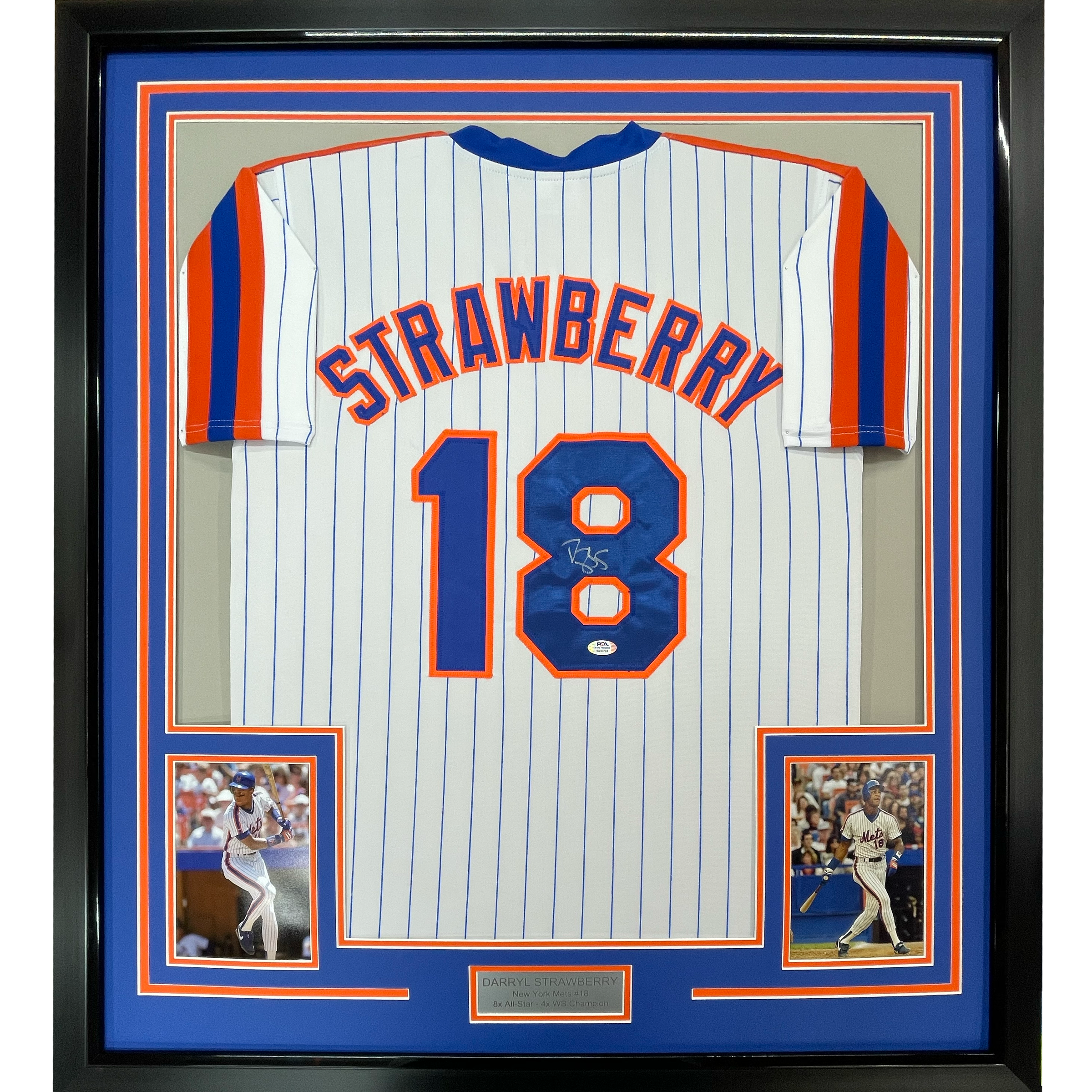 Framed Autographed Darryl Strawberry 35x39 New York Pinstripe Baseball Jersey PSA/DNA COA
