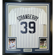 Autographed Darryl Strawberry 35x39 New York Pinstripe Framed Baseball Jersey