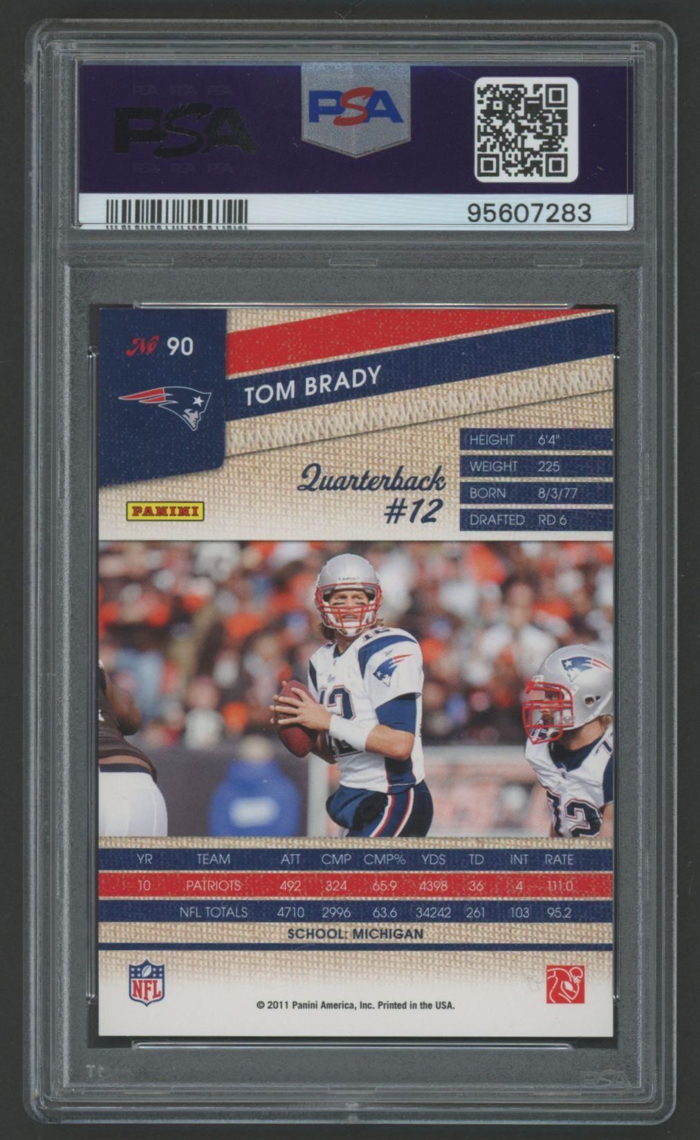 Autographed Tom Brady Panini Threads Sample #90 (PSA 9 | Autograph Graded 10)