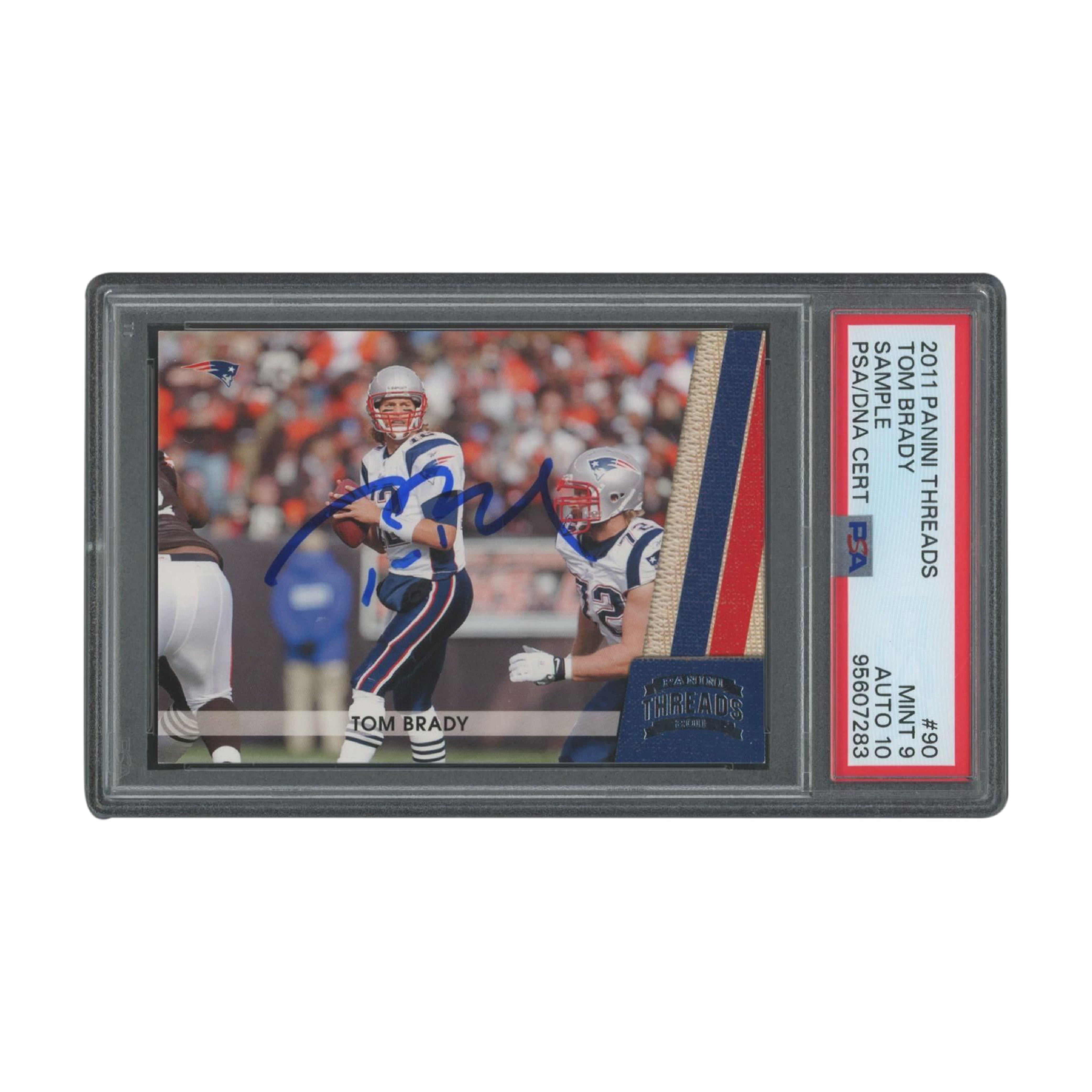 Autographed Tom Brady Panini Threads Sample #90 (PSA 9 | Autograph Graded 10)