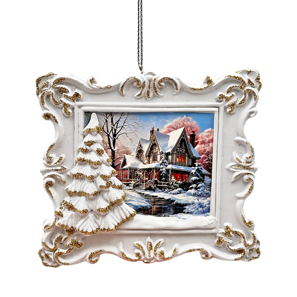 Elegant Winter Cottage Portrait Christmas Ornament